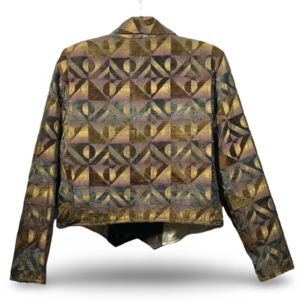 Expose‎ Vintage Chenille Cropped Peaked Lapel Blazer Size XL Geometric Boho 70s - Picture 2 of 5
